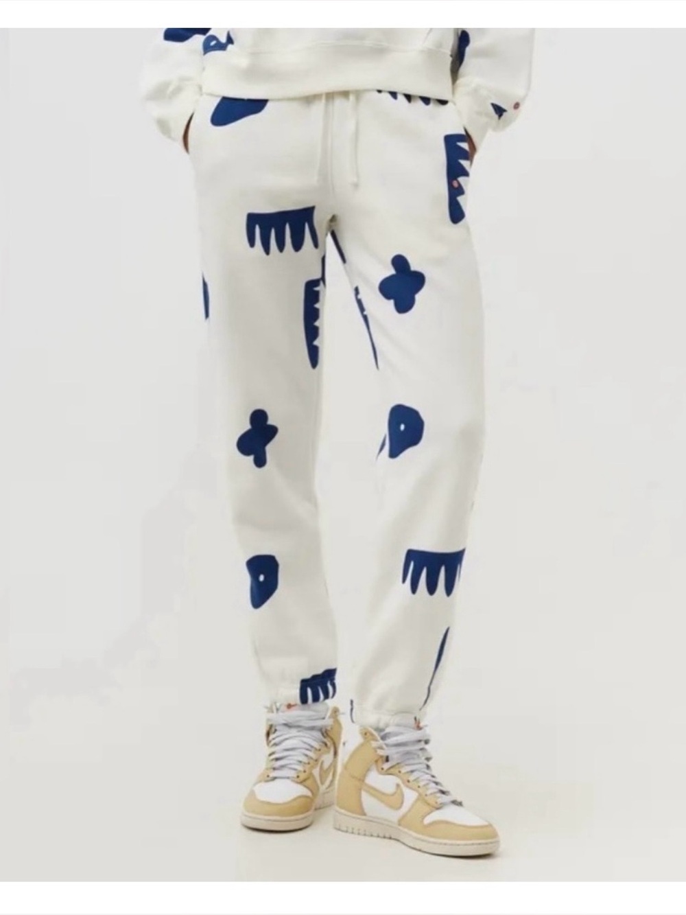 Jordan White Sweatpants with Navy Blue Graphic Print